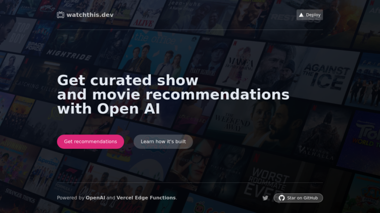 A person using Watchthis.dev to discover personalized TV show and movie recommendations.