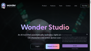 Wonder Studio is an AI-based tool that automates animation, lighting, and compositing of CG characters into live-action scenes. Its features include motion capture, lighting and compositing, face recognition, and advanced retargeting.