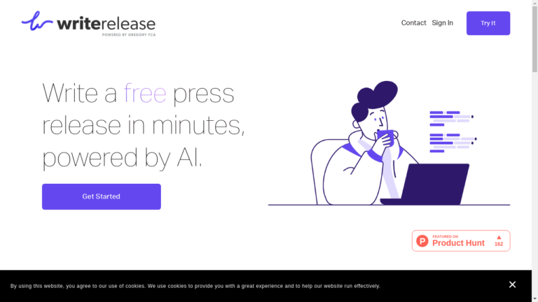 "A person using the Write Release AI tool to write a press release."
