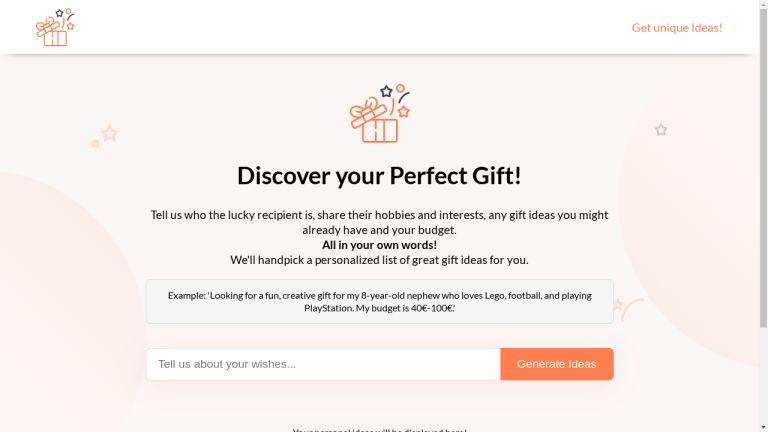 A computer screen displaying Your GiftWhisperer's website with personalized gift ideas for different occasions.