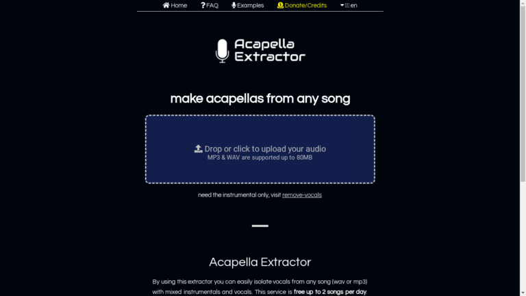 AI tool for vocal isolation - Acapella Extractor