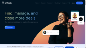 "Image showcasing the power of Affinity CRM in connecting people and data for deal makers."