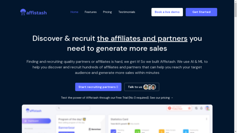 "Affistash logo and AI-powered affiliate marketing platform"