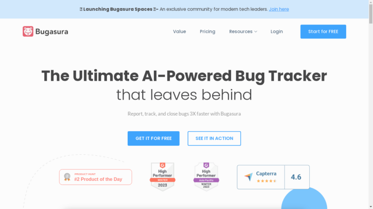 "Screenshot of Bugasura Bug Tracker interface"