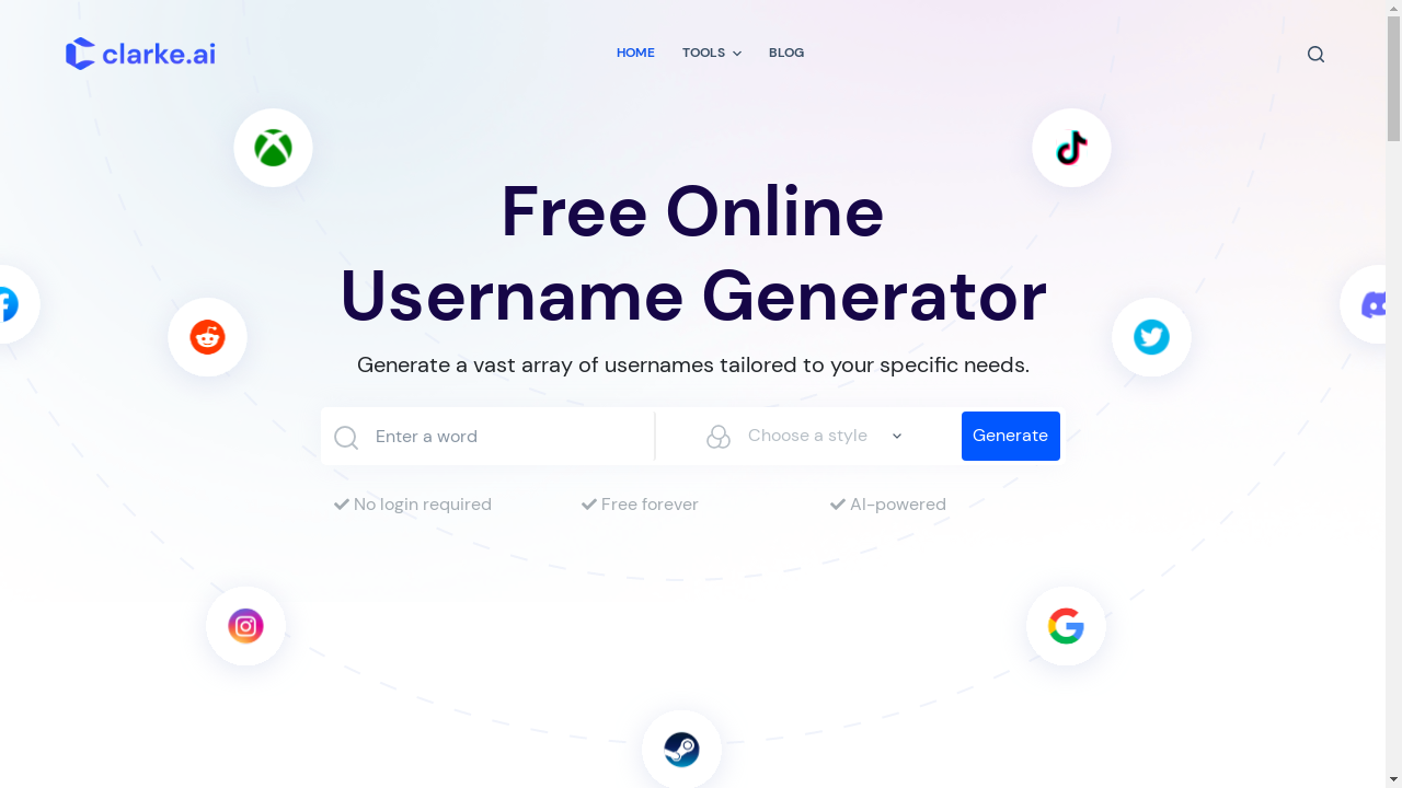 "Screenshot of Clarke.AI Username Generator"