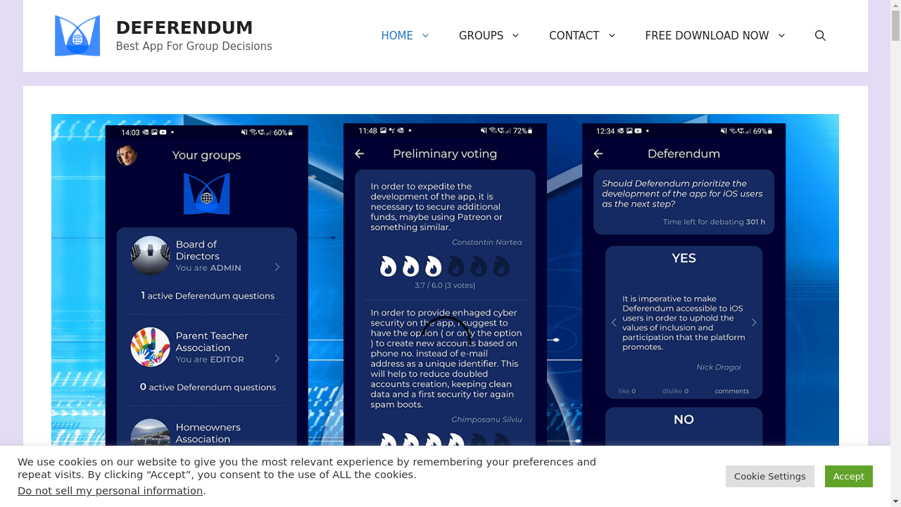 "Illustration of people using Deferendum app for group decision-making"