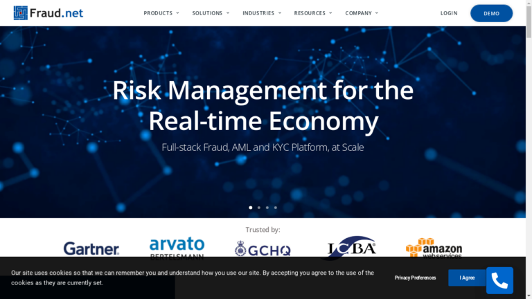 "Fraud.net AI-powered risk management dashboard"