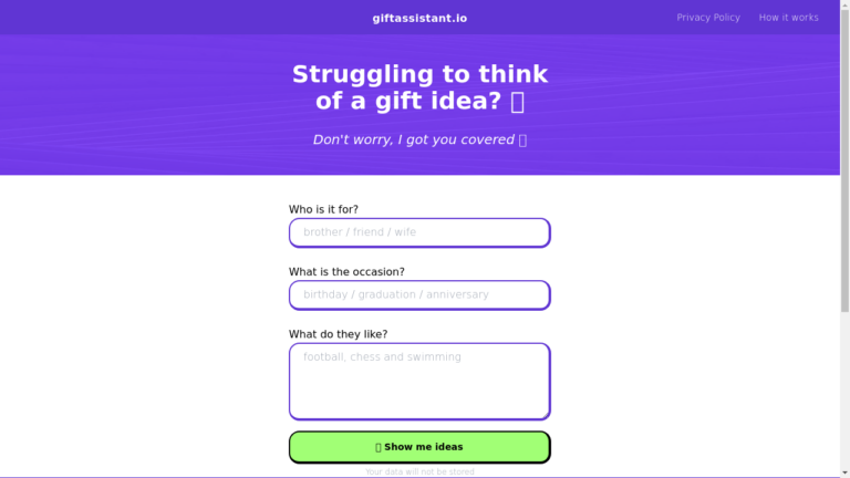 "AI-powered gift finder suggests unique and thoughtful gifts with GiftAssistant"