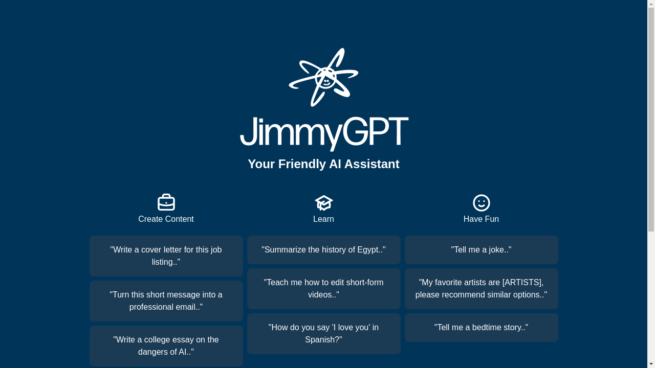 AI chatbot assisting user with JimmyGPT