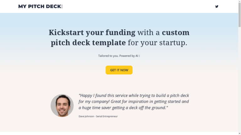 "An image showcasing the AI-powered pitch deck template of MY PITCH DECK."