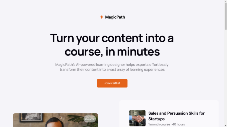 "Screenshot of MagicPath AI's intuitive course creation interface"
