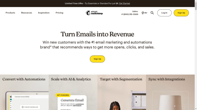 "Screenshot of Mailchimp's user-friendly dashboard with campaign analytics and email templates"
