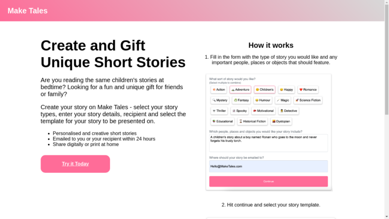 "A person typing on a laptop, creating personalized short stories with Make Tales"