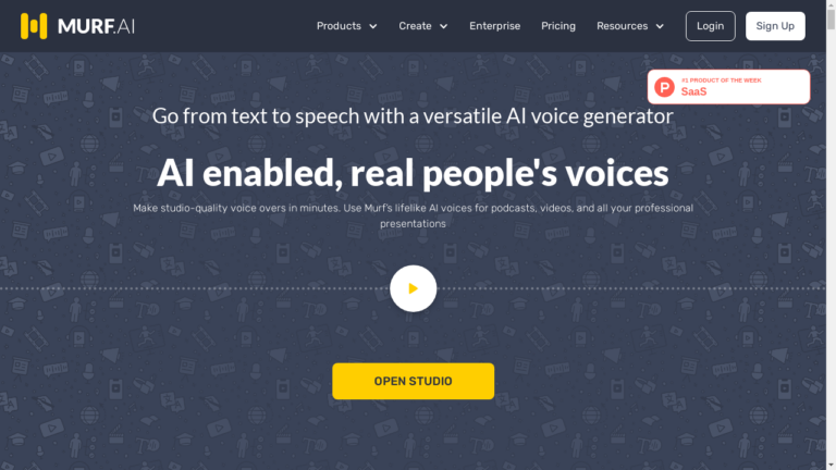 Murf AI Voice-Over platform showcasing its human-like voice avatars.