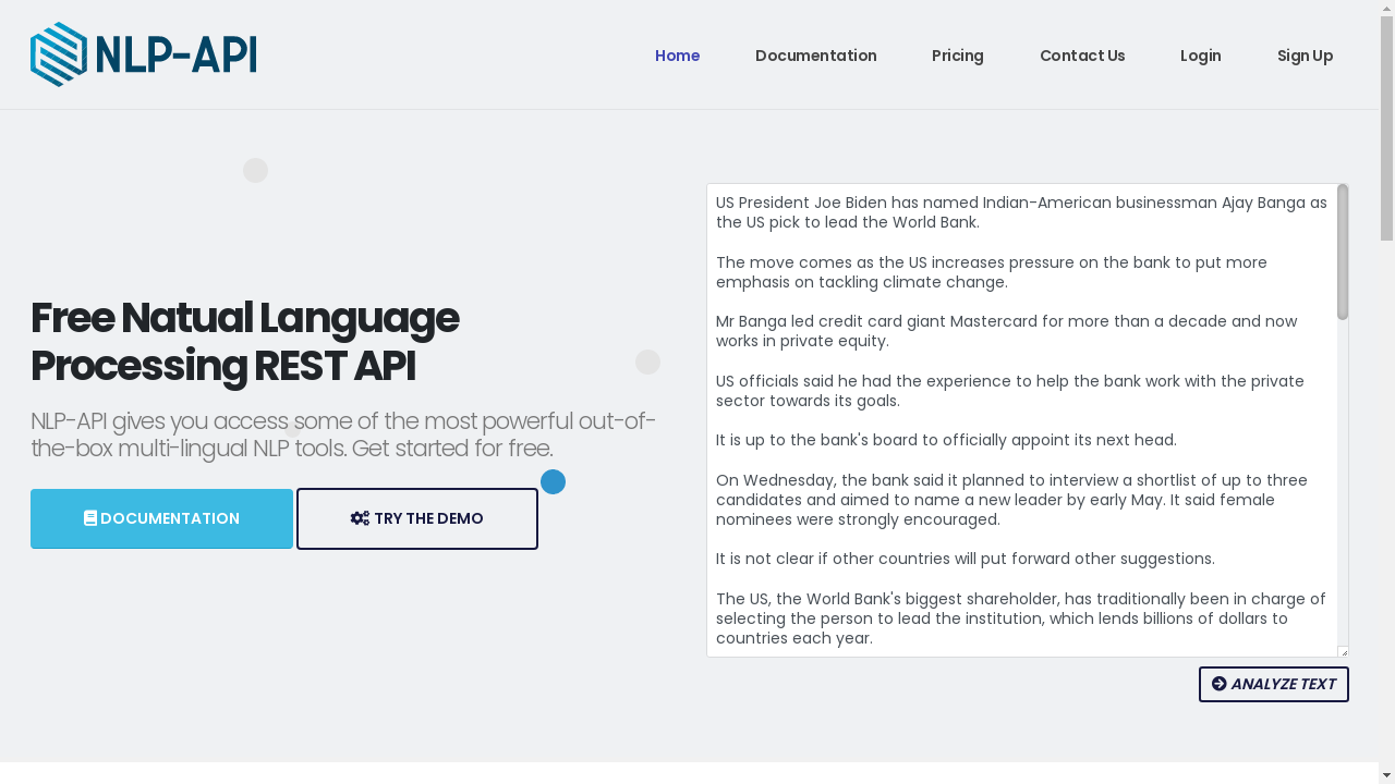 Illustration of NLP-API categorizing and analyzing text