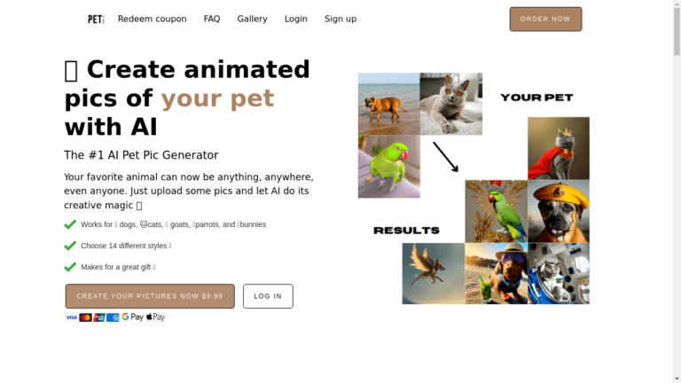 PetPic.ai - A unique AI tool to transform your pet's pictures into animated masterpieces.