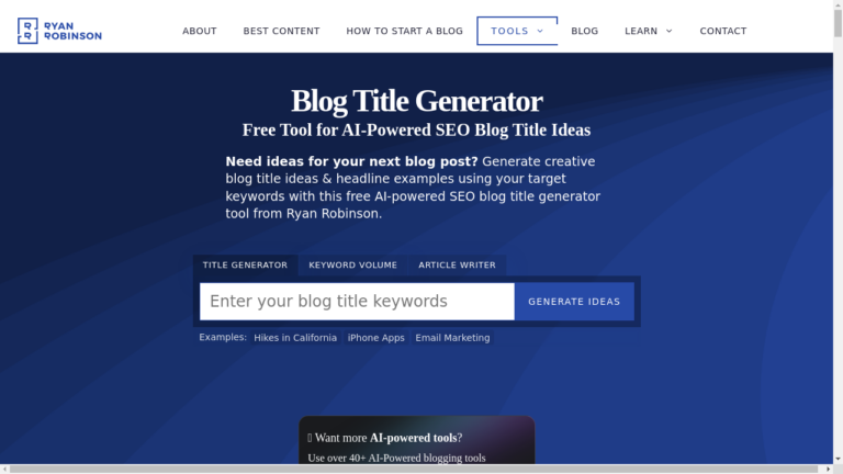 Illustration of a laptop screen with the RR-Blog Title Generator interface showing generated blog titles.