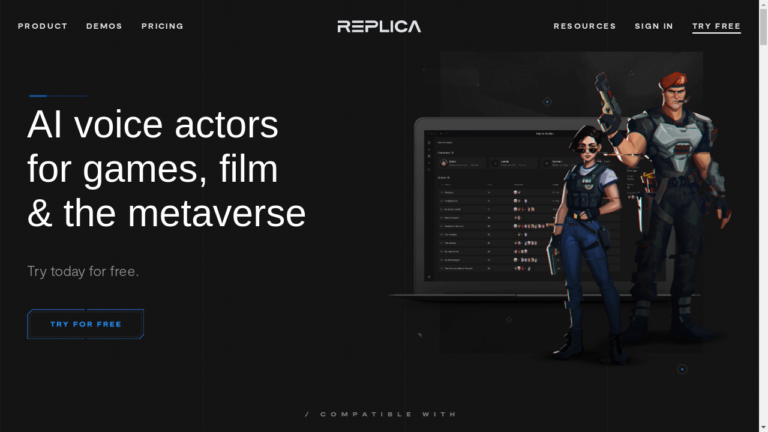 "Illustration of Replica Studios' AI Voice Actors software generating realistic voices"