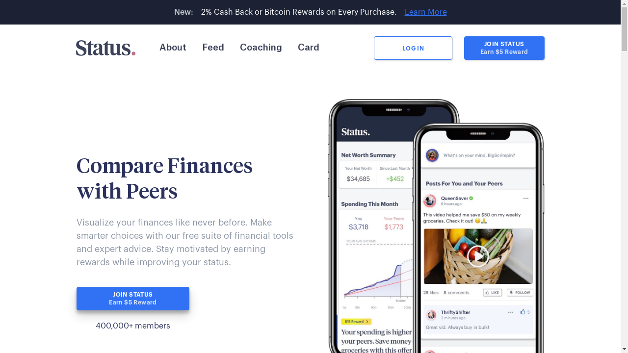 "An image of the Status Money app interface showcasing its financial management features."