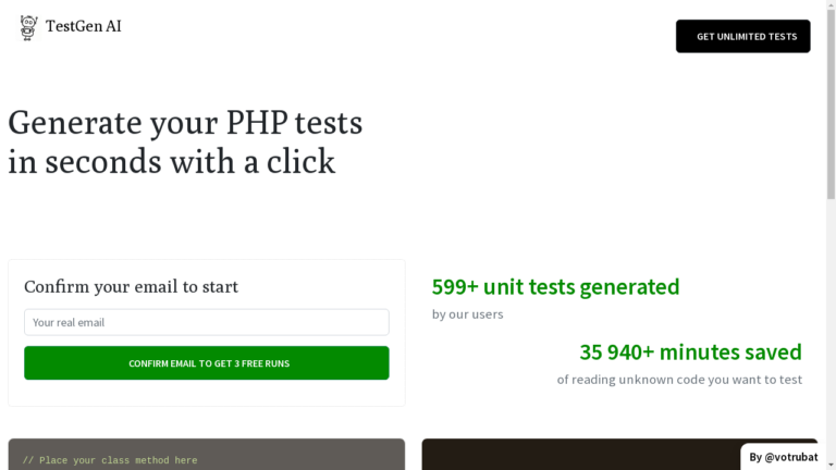 "Screenshot of TestGenAI generating PHP unit tests"