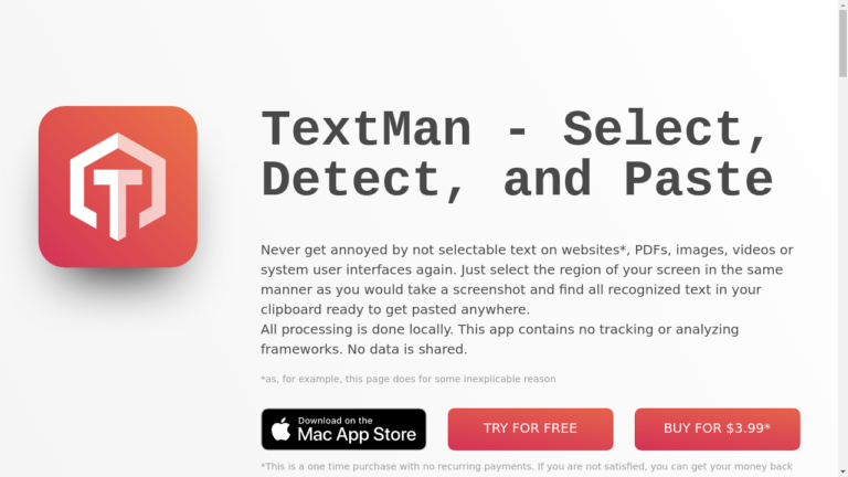 A screenshot of TextMan's user interface, showcasing the text extraction process.