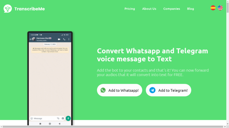 "Image of the TranscribeMe Bot converting voice messages into text"