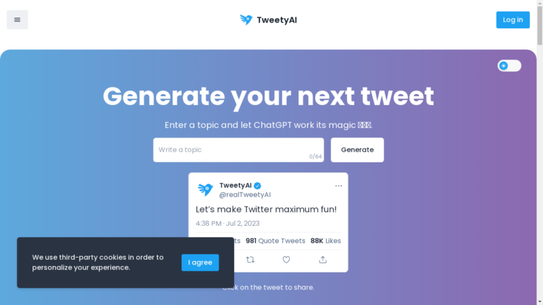 "Screenshot of TweetyAI's user interface showing tweet generation and analytics"