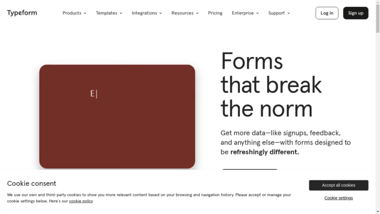 A screenshot of Typeform's sleek and user-friendly form builder interface.