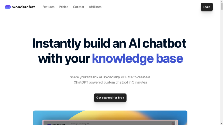 "Screenshot of Wonderchat AI chatbot builder interface"