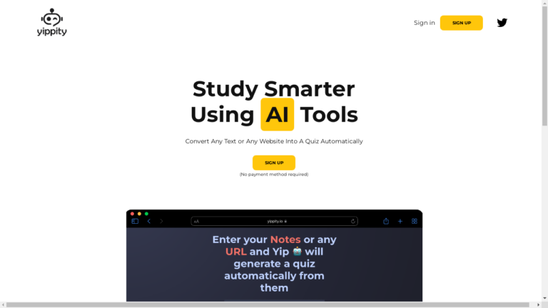 Yippity AI study app interface on a smartphone